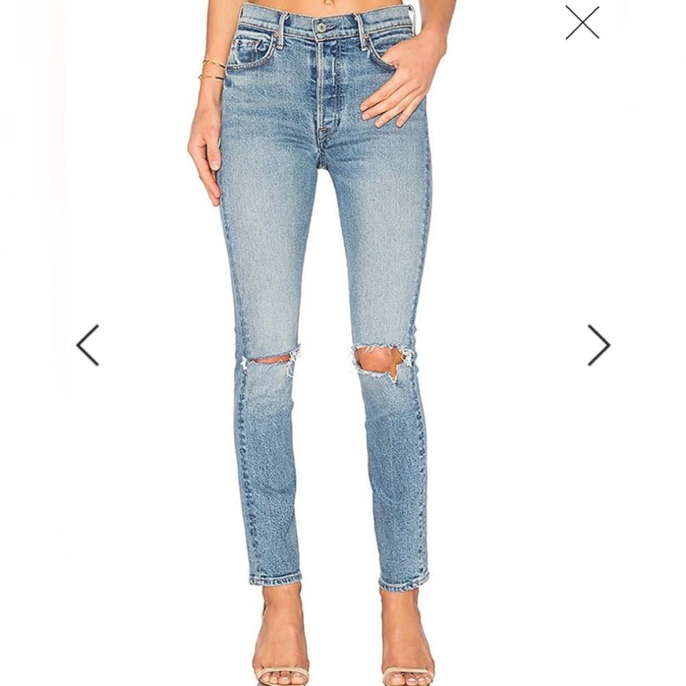 GRLFRND KAROLINA BUTTON FLY RIPPED HIGH WAIST
SKINNY JEANS IN WHAT IS LIFE